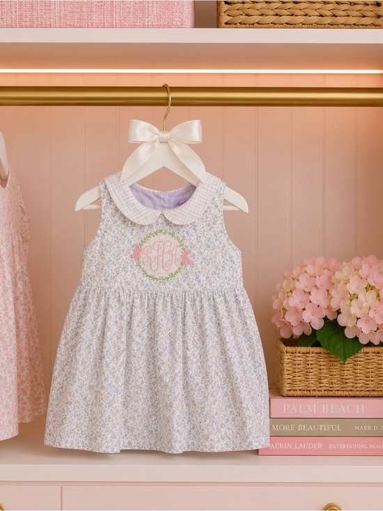 Classic Whimsy Other - Girls 4T Lavender Floral Peter Pan Collar Dress  Embroidered “SHA” Monogram